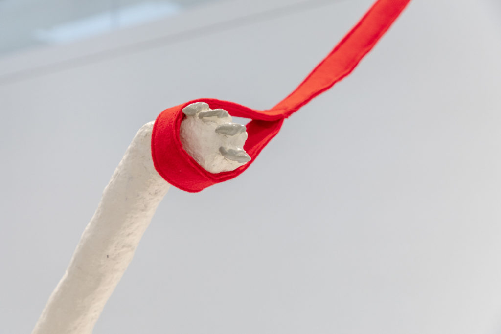 Install shot White Cane Maypole red leash + London hand