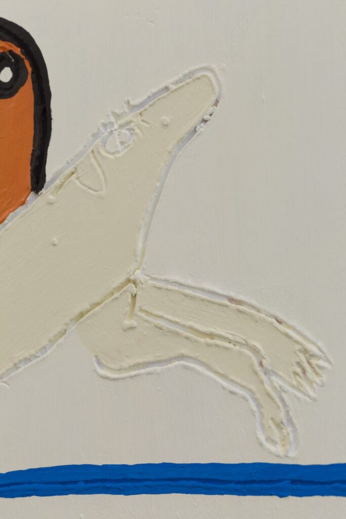 A detail of the leftmost butterflydog focused on her upraised head.